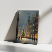Snowy Old Town Square Canvas, European Christmas Market Canvas Art, Festive Winter Cityscape Wall Art, Christmas Market Canvas, Holiday Present