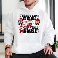 Humorous Santa Christmas Sweatshirt, Theres Some Ho Hos in This House Hoodie, Naughty Xmas Graphic Pullover, Adult Humor Holiday Hoodie