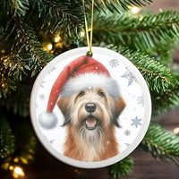 Santa Hat Puppy Ceramic Ornament, Briard Dog Christmas Ornament, Adorable Pet Holiday Tree Ornament, Keepsake Present for Dog Lovers and Owners