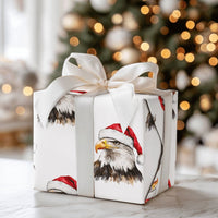Santa Hat Eagle Gift Wrap Roll, Patriotic Bald Eagle Christmas Wrapping Paper, Holiday Bird Wrapping Paper, American Patriotic Gift Wrap