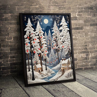 3D Papercut Forest Christmas Canvas, Winter Christmas Village Canvas Wall Art, Holiday Village Canvas Print, Comfy Xmas Decor Present