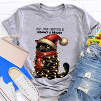 Adorable Holiday Cat Graphic Tee, Meowy and Bright Christmas Cat Teacher T-Shirt, Festive School Teacher Shirt, Humorous Cat Lover Xmas Top