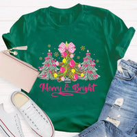 Merry and Bright Holiday Graphic Tee, Bow Christmas Tree Teacher Shirt, Adorable Teacher Christmas T-Shirt, Winter School Holiday Present