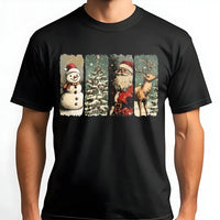 Retro Santa Snowman Reindeer Graphic Tee, Vintage Christmas T-Shirt, Nostalgic Holiday Party Shirt, Classic Family Xmas Vacation T-Shirt