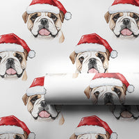 Santa Hat Dog Gift Wrap, English Bulldog Christmas Wrapping Paper, Adorable Puppy Present Wrap, Holiday Dog Lover Wrapping Paper, Xmas Gift Wrap