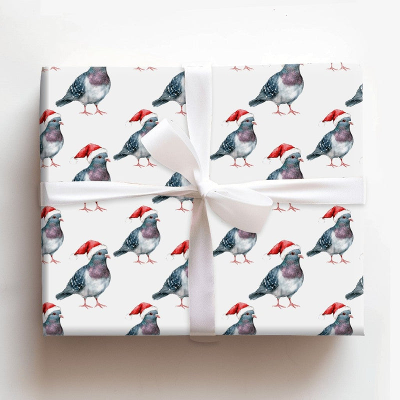 Humorous Holiday Bird Gift Wrap, Santa Pigeon Christmas Wrapping Paper, Quirky Urban Animal Wrapping Paper, Novelty Xmas Gift Wrap Roll