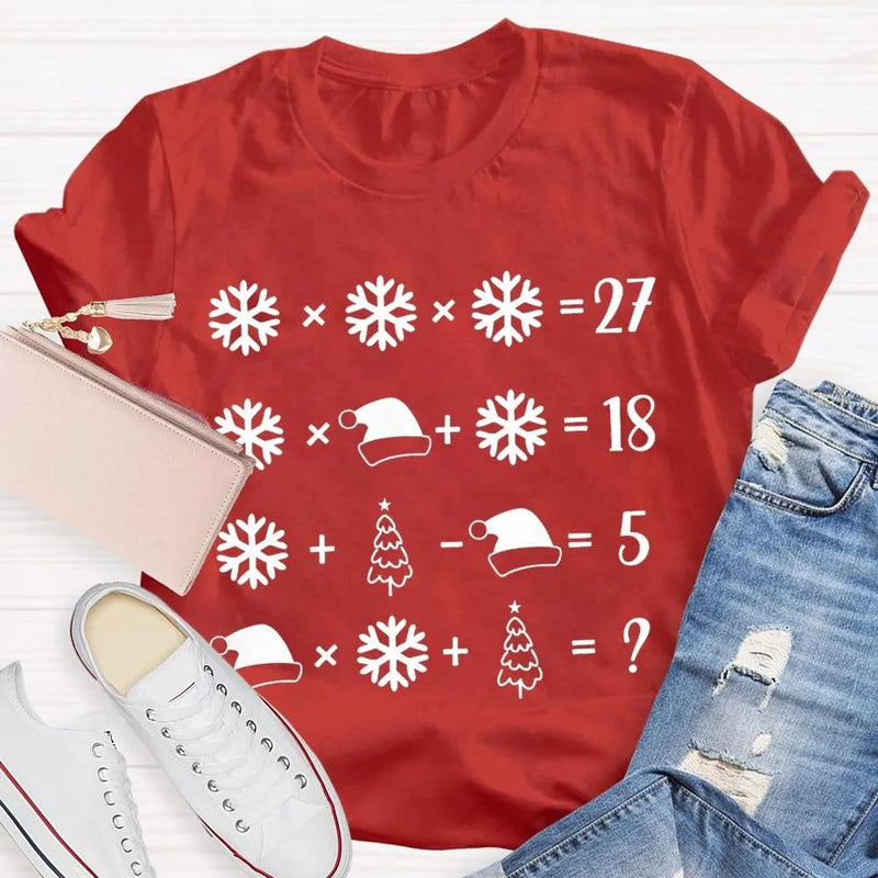 Snowflake Santa Hat Tree Shirt, Math Teacher Christmas T-Shirt, Humorous Math Holiday Tee, Teacher Christmas Present