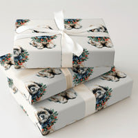 Dog Wreath Holiday Gift Wrap, Shih Tzu Christmas Wrapping Paper, Adorable Shih Tzu Puppy Wrapping Paper, Dog Lover Xmas Gift Wrap Roll
