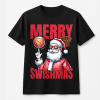 Retro Christmas Basketball Shirt, Merry Swishmas Basketball Santa T-Shirt, Humorous Holiday Sports Basketball Tee, Basketball Player Xmas Present