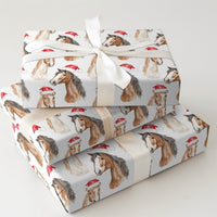 Equestrian Santa Hat Gift Wrap, Horse Christmas Wrapping Paper, Watercolor Horse Wrapping Paper, Holiday Horse Gift Wrapping Paper