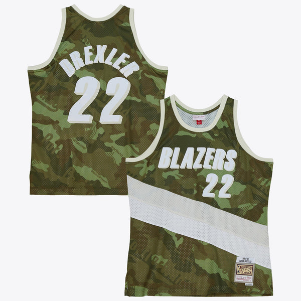 Portland Trail Blazers Clyde Drexler 1991 Ghost Camo Swingman Jersey - Green