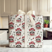 Adorable Woodland Animal Gift Wrap, Watercolor Raccoon Wrapping Paper, Winter Raccoon Holiday Paper, Christmas Present Wrapping Paper Roll