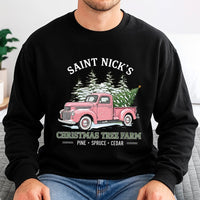 Vintage Pink Truck Sweatshirt, Saint Nicks Christmas Tree Farm Sweatshirt, Comfy Holiday Sweatshirt, Christmas Tree Farm Sweater, Xmas Present