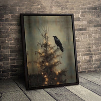 Dark Academia Holiday Wall Art, Gothic Crow Christmas Tree Canvas, Spooky Raven Winter Canvas Print, Alternative Gothic Xmas Decor Present