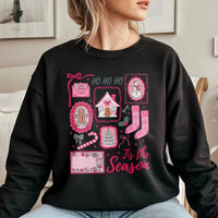 Pink Christmas Icons Sweater, Tis the Season Sweatshirt, Adorable Holiday Graphic Crewneck, Comfy Xmas Winter Sweatshirt, Holiday Present for Women