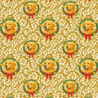 Festive Holiday Wreath Gift Wrap, Golden Retriever Wrapping Paper, Gold Filigree Christmas Wrapping Paper, Dog Lover Gift Wrapping Paper
