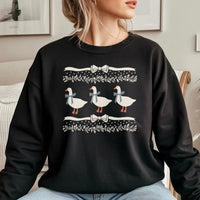 Adorable Geese Ugly Christmas Sweater, Goose Christmas Sweatshirt, Retro Animal Holiday Crewneck, Festive Goose Lover Xmas Pullover