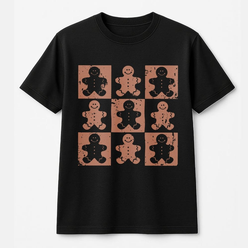 Retro Checkered Christmas Graphic Tee, Gingerbread Man T-Shirt, Holiday Cookie Baking Shirt, Adorable Xmas Winter Season Graphic Top