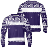 Holiday Tree Humor Ugly Sweater, Dog Paw Print Christmas Ugly Sweater, Humorous Pet Lover Holiday Sweatshirt, Winter Dog Mom Pullover Sweater