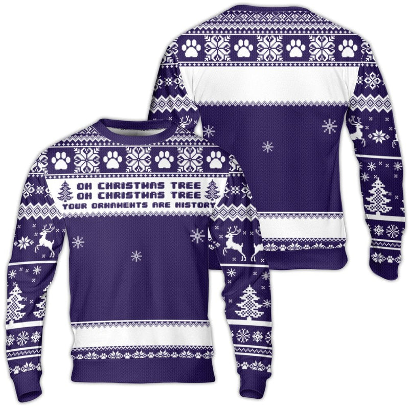 Holiday Tree Humor Ugly Sweater, Dog Paw Print Christmas Ugly Sweater, Humorous Pet Lover Holiday Sweatshirt, Winter Dog Mom Pullover Sweater