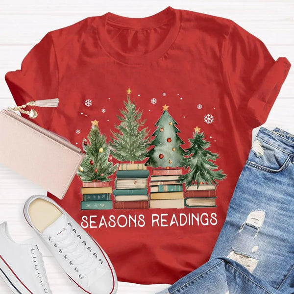 Humorous Holiday Book Pun T-Shirt, Seasons Readings Teacher Shirt, Adorable Christmas Reading Graphic Tee, Book Lover Christm