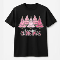 Merry Christmas T-Shirt, Pink Leopard Christmas Tree Shirt, Pink Holiday Trees Graphic Tee, Adorable Festive Christmas Shirt, Present for Her