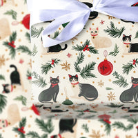 Festive Feline Holiday Gift Wrap, Christmas Cat Wrapping Paper, Tuxedo Kitten Christmas Wrapping Paper, Cat Lover Xmas Gift Wrap Roll