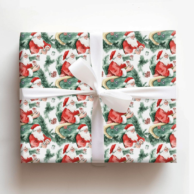 Casino Holiday Gift Wrap, Santa Poker Christmas Wrapping Paper, Humorous Gambling Dice Christmas Wrapping Paper, Game Night Present Gift Wrap