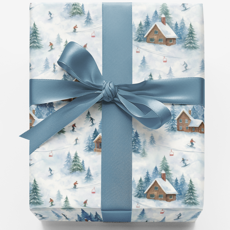 Alpine Ski Lodge Gift Wrap Paper, Snowfall Chalet Winter Wrapping Paper, Mountain Cabin Present Wrapping, Christmas Holiday Gift Wrap Paper