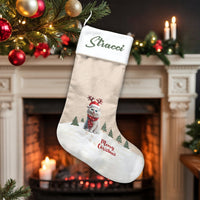 Custom Cat Christmas Stocking, Personalized Reindeer Cat Christmas Stocking, Adorable Pet Holiday Stocking, Velboa Fabric Xmas Stocking Decor