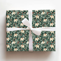 Pine Berries Elephant Gift Wrap, Watercolor Elephant Wrapping Paper, Christmas Elephant Wrapping Paper, Winter Animal Holiday Present Wrap
