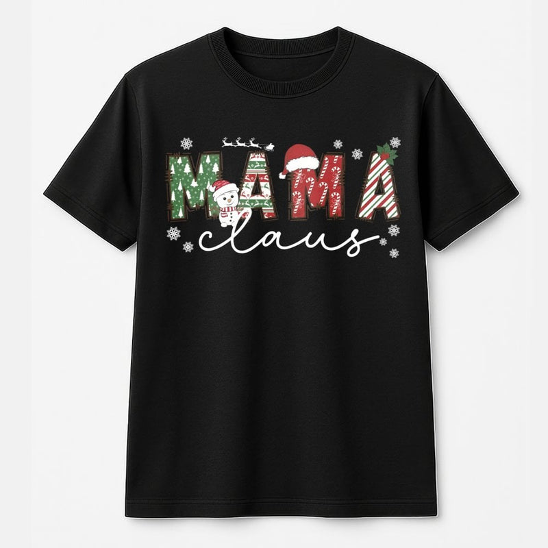 Adorable Snowman Mama Claus Graphic Tee, Mama Claus Christmas T-Shirt, Festive Holiday Mama Claus Shirt, Winter Christmas Present for Mom Tee