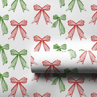 Red and Green Bow Gift Wrap Roll, Hand Drawn Christmas Bows Wrapping Paper, Festive Holiday Wrapping Paper, Xmas Gift Wrapping Paper Roll