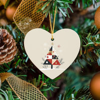 Modern Patchwork Heart Ornament, Geometric Christmas Tree Heart Ornament, Glossy Ceramic Holiday Heart Ornament, Festive Xmas Tree Decor