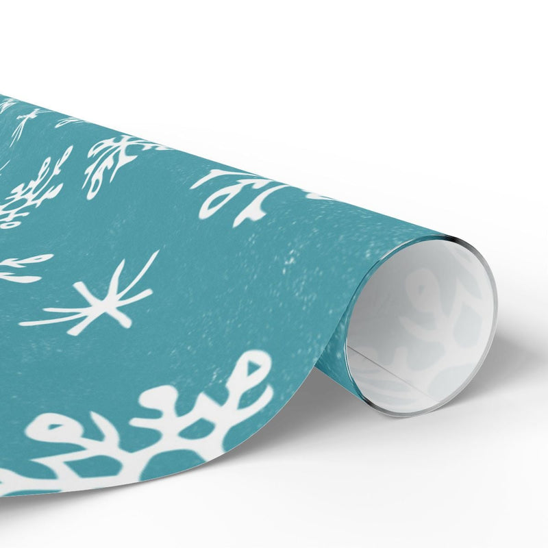 Teal Winter Foliage Gift Wrap, Scandinavian Snowflake Wrapping Paper, Nordic Christmas Wrapping Paper, Holiday Season Gift Wrap Roll