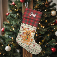 Red Plaid Cuff Holiday Stocking, Personalized Gingerbread Bear Christmas Stocking, Velboa Custom Christmas Stocking, Comfy Family Xmas Decor