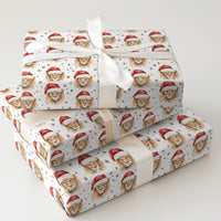 Watercolor Wild Animal Gift Wrap Paper, Lion with Santa Hat Christmas Wrapping Paper, Safari Holiday Wrapping Paper, Xmas Gift Wrap Roll