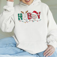 Festive Holiday Lights Sweatshirt, Wifey Christmas Hoodie, Adorable Matching Couple Christmas Hooded Pullover, Xmas Present for Wife