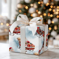 Christmas Sleigh Gift Wrap, Watercolor Santa Sleigh Wrapping Paper, Vintage Santa Claus Wrapping Paper, Festive Winter Holiday Gift Wrap