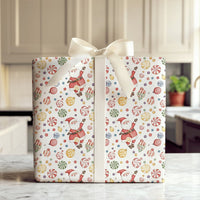 Peppermint Candy Gift Wrap, Watercolor Santa Wrapping Paper, Festive Christmas Wrapping Paper, Holiday Gift Wrap Roll, Xmas Present Paper