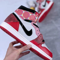 High Top Sneakers, Black Red Colorway, Lace Up Design, Casual Gift for Sneaker Fans