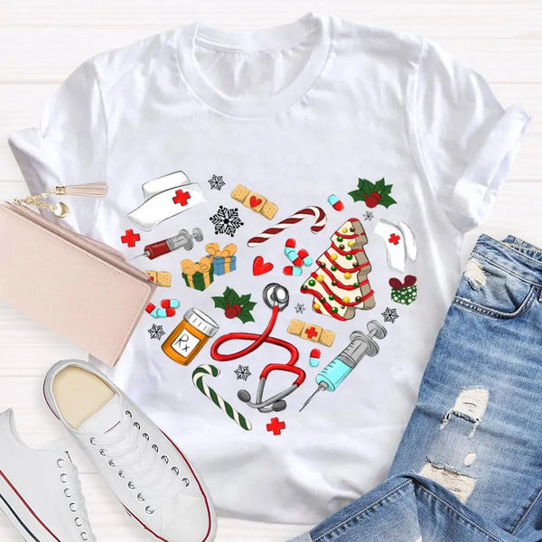 Nurse Hat Tree Holiday Shirt, School Nurse Christmas T-Shirt, Festive School Nurse Graphic Tee, Merry Christmas Nurse T-Shirt