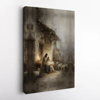 Rustic Holy Family Oil Painting Canvas Print, Nativity Scene Canvas Wall Art, Religious Christmas Wall Decor, Christian Holiday Home Present