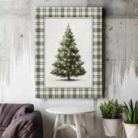 Green Plaid Border Holiday Canvas Print, Rustic Christmas Tree Canvas Wall Art, Country Farmhouse Xmas Wall Decor, Winter Season Present