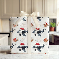 Goldfish Sea Animal Gift Wrap, Orca Killer Whale Christmas Wrapping Paper, Ocean Marine Life Holiday Paper Roll, Festive Christmas Gift Wrap