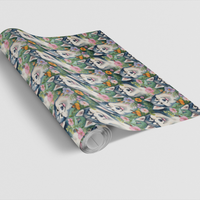 Floral Garden Dog Pattern Wrapping Paper, Husky Dog Gift Wrap Paper, Adorable Birthday Christmas Present Paper Roll for Dog Lovers