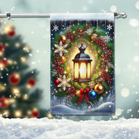 Festive Winter Holiday Yard Banner, Christmas Lantern Wreath Garden Flag, Double Sided Seasonal Flag, Porch Lawn Decor Present