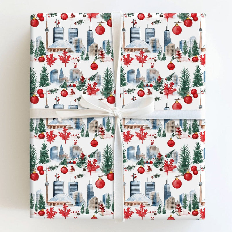 CN Tower Canadian Holiday Gift Wrap Roll, Toronto Skyline Wrapping Paper, Canada Winter City Wrapping Paper, Toronto Christmas Gift Wrap