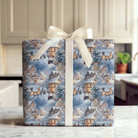 Comfy Winter Town Holiday Gift Wrap, Snowy Christmas Village Wrapping Paper, Carolers Xmas Night Wrapping Paper, Festive Holiday Present Wrap
