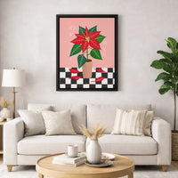 Botanical Floral Canvas Print, Modern Poinsettia Canvas Wall Art, Christmas Holiday Wall Decor Canvas, Winter Botanical Canvas, Holiday Present